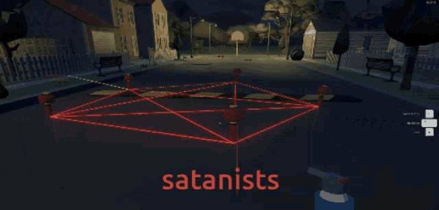 a cartoon drawing of a house with the word satanists on the bottom