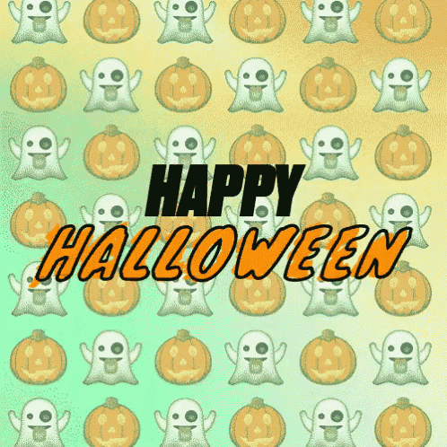 a happy halloween card with pumpkins and ghosts on it
