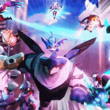 a group of cartoon characters including a fox and a dragon