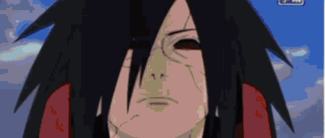 a close up of a cartoon character 's face with red eyes