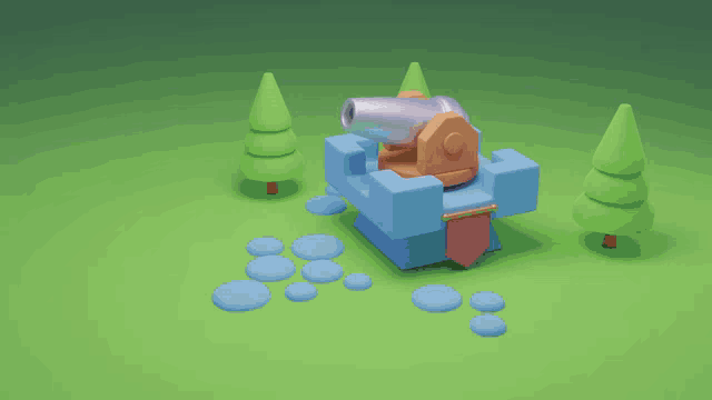 a 3d model of a castle with a cannon on top of it