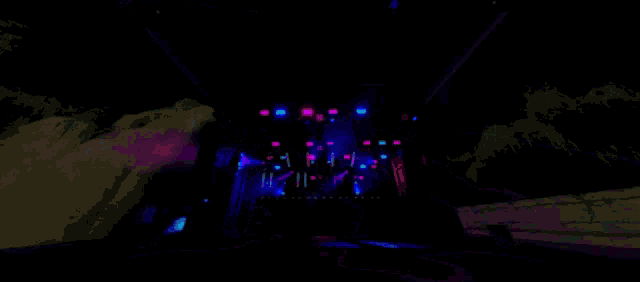 a computer generated image of a stage with purple and blue lights and the number 11