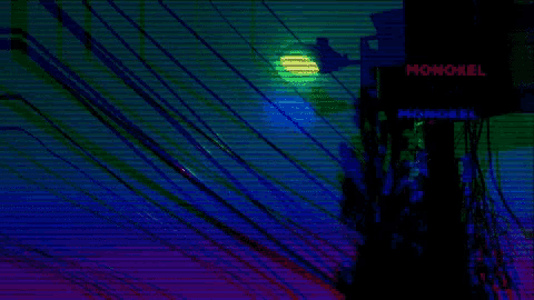 a blurry image of a street light and a sign that says translation