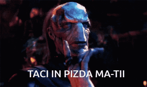 a picture of a monster with the words taci in pizda ma-tii written below it