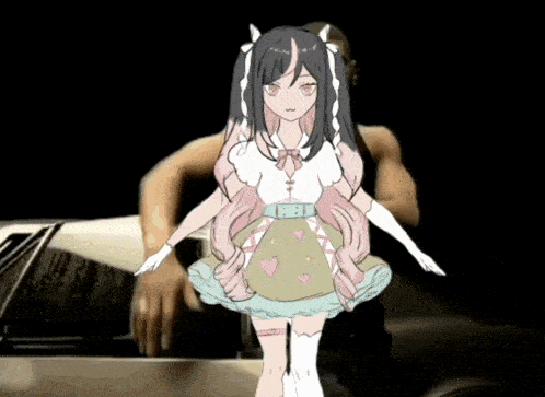 a drawing of a girl standing next to a man 's arm