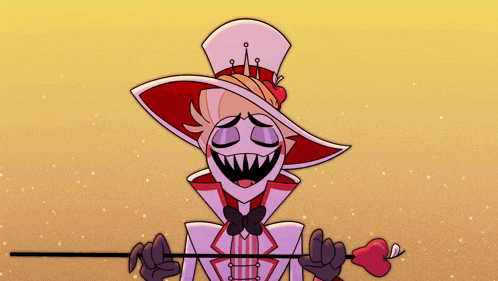 a cartoon character holding a cane and a heart