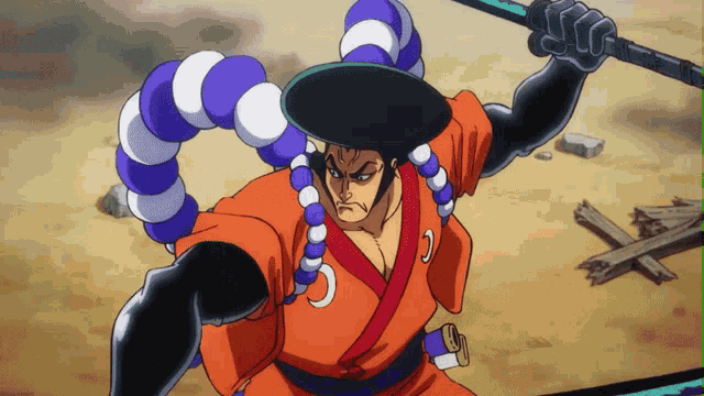 a cartoon character with a sword and a hat
