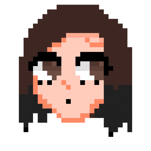 a pixel art drawing of a woman 's face with long brown hair