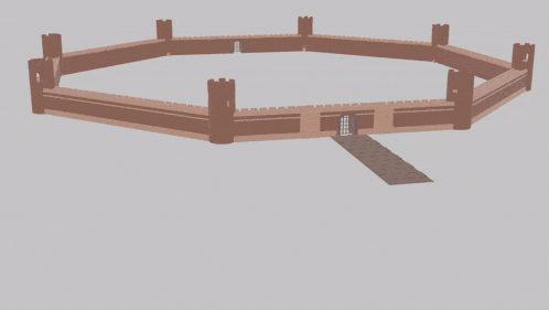 a 3d model of a castle with a circular fence around it