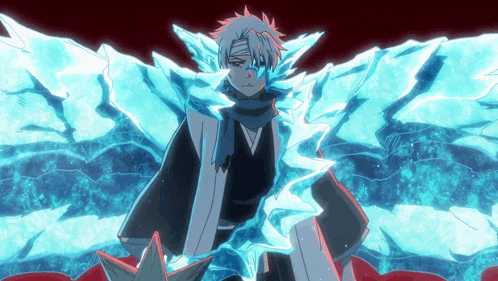 a person with a bandage on their head is surrounded by blue ice