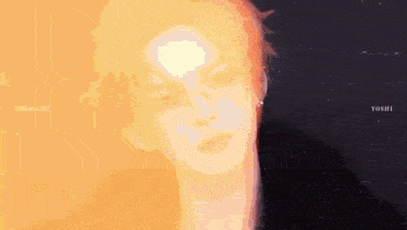 a close up of a person 's face with their eyes closed and a yellow background .