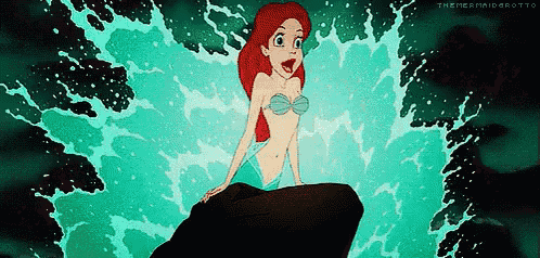 ariel from the little mermaid is sitting on a rock in the ocean