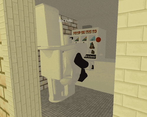 a toilet in a bathroom with a sign that says poop on the go
