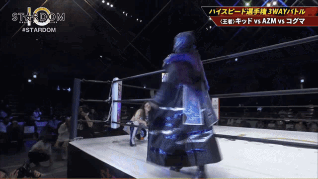 a wrestling match between azm and stardom is being shown
