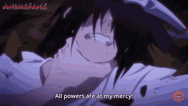 a man is laying on the ground with the words all powers are at my mercy