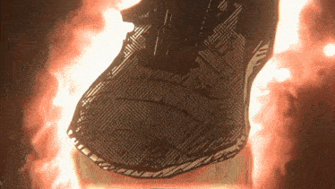 a drawing of a person 's foot is burning in the dark