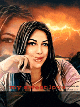 a painting of a woman with the words " my sweet love " written on the bottom