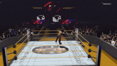 a wrestling ring with a sign that says " super hot wrestling " on it