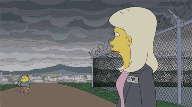 a cartoon of a woman with a fbi badge