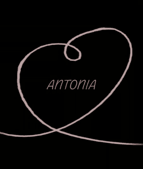 a black background with a pink swirl and the word antonia