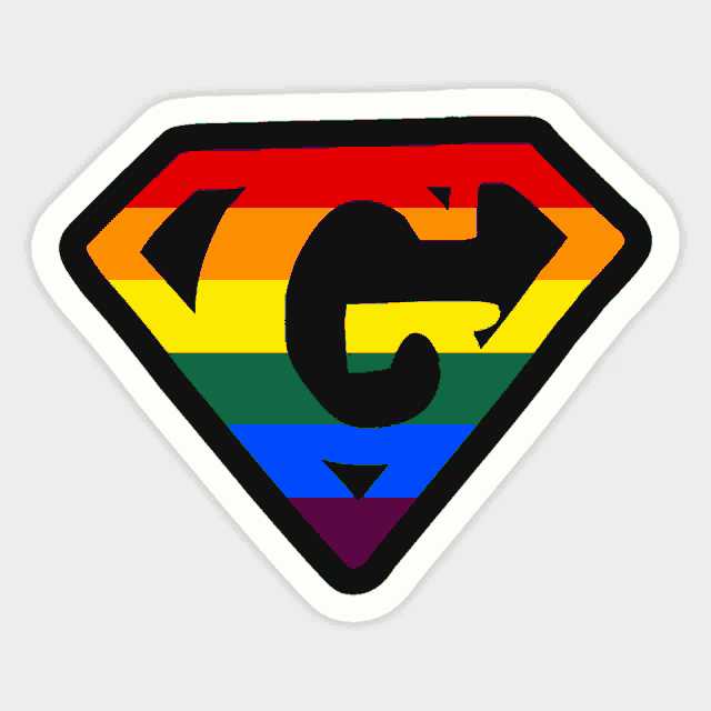 a rainbow colored superman logo with the letter g in the center