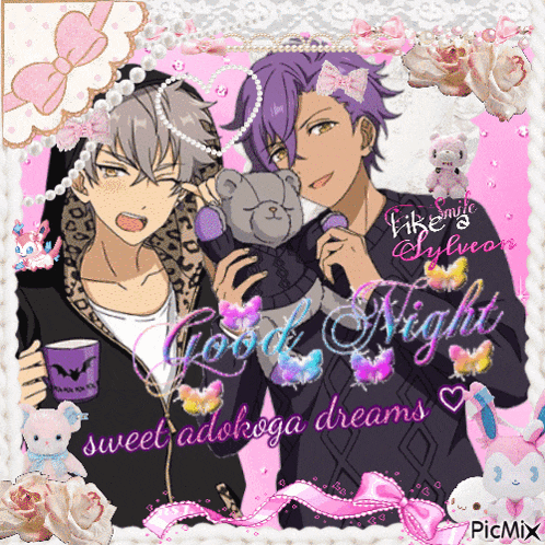 a picture of two anime characters with the words good night sweet adokoga dreams on the bottom