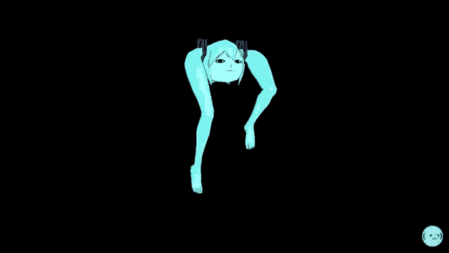 a cartoon of a girl with blue hair and a white face