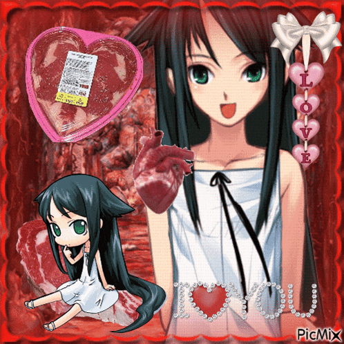 a picture of a girl with a heart and the word love on the bottom right