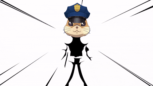 a cartoon drawing of a police officer with a badge that says police