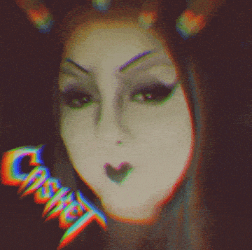 a close up of a woman 's face with the word crusty on the bottom