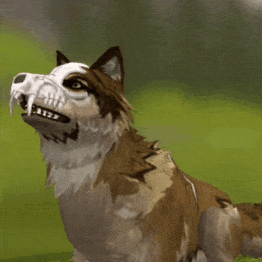 a brown and white dog with a skeleton mask on its face