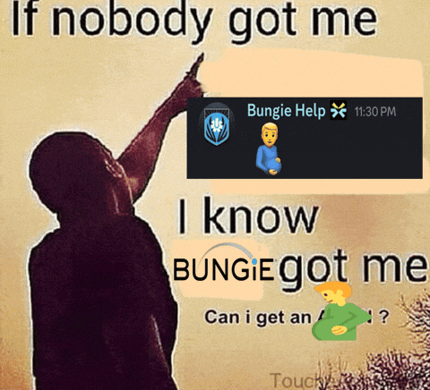a man is pointing up at a bungie help sign