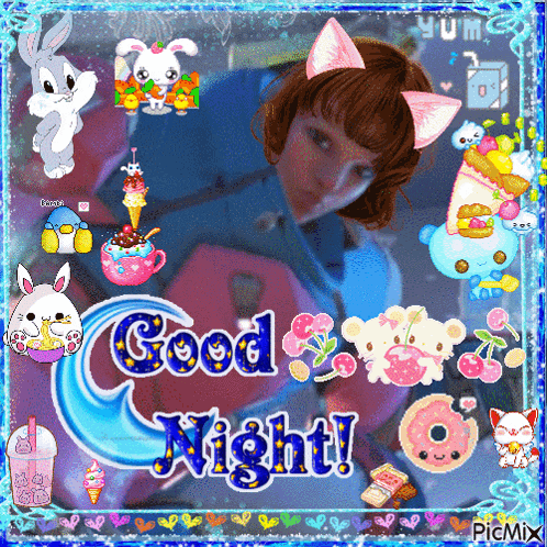 a picture of a girl with bunny ears and the words " good night "