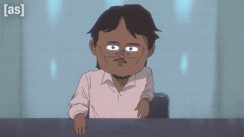 a cartoon of a man sitting at a desk with the words [ as ] on the bottom