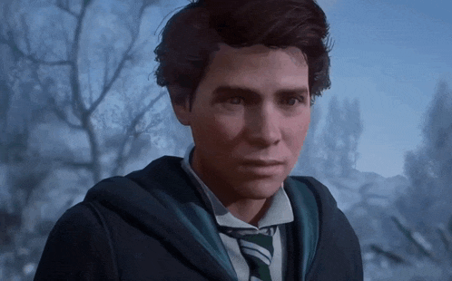 a close up of a man 's face wearing a slytherin uniform