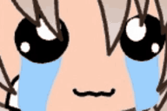a close up of a cartoon character 's face with tears coming out of it 's eyes .