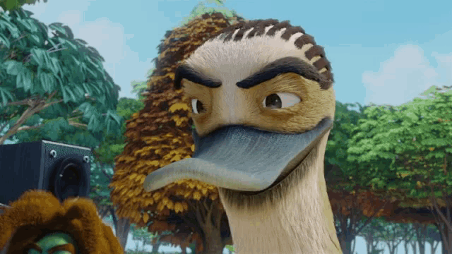 a close up of a cartoon duck with a beard