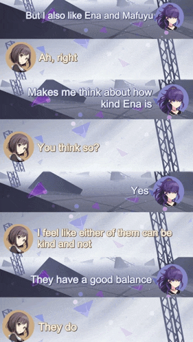 a screenshot of a video game that says " but i also like ena and mafuyu " at the top