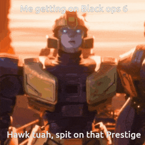 a picture of a robot with the caption me getting on black ops 6