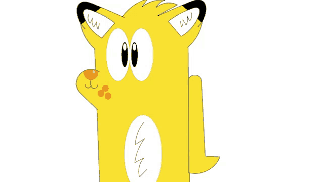 a cartoon drawing of a yellow fox with a white circle on its chest