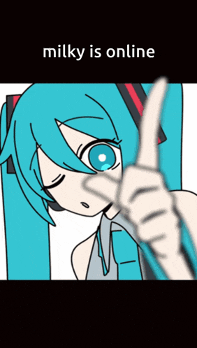 a drawing of hatsune miku with the words milky is online above her