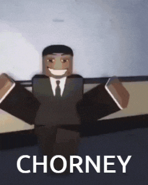 a cartoon character in a suit and tie with the name chorney on the bottom right
