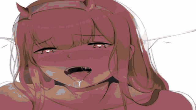 a drawing of a girl with horns and her tongue out