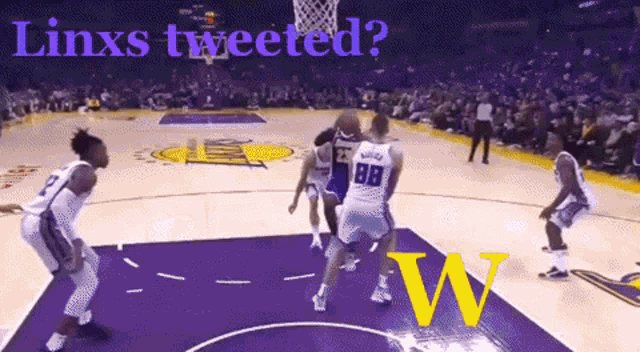 a basketball game with the words linxs tweeted