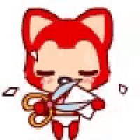 a cartoon fox is holding a piece of paper in its mouth .