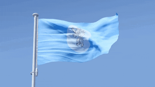 a blue and white flag with the word kaleneia on it