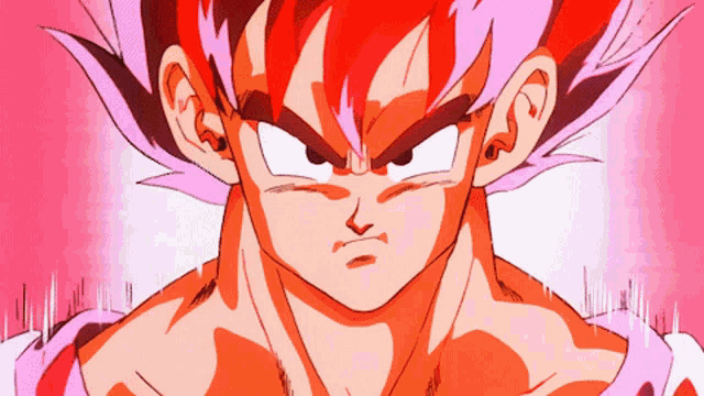 a close up of a cartoon character with red hair and a pink background