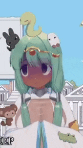 a cartoon girl with a snake on her head