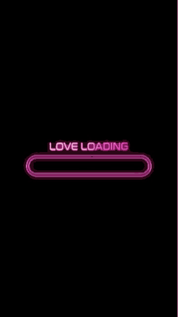 a neon love loading bar with pink hearts on a black background