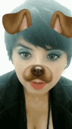 a woman with a dog 's nose on her face